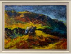 A small signed Impressionist style watercolour on board of a Yorkshire landscape dated 1994, in a