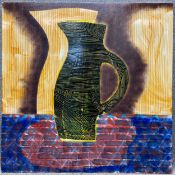 Dale Devereux Barker (b.1962), a signed contemporary vitreous enamel abstract still life vase on