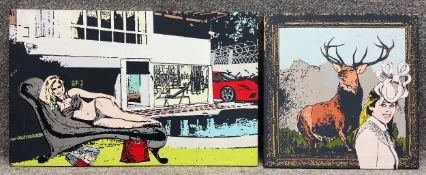 Julian Pedraza (b.1982), two signed acrylics on canvas titled 'Puta en Bunker' and 'Bambi' 2011
