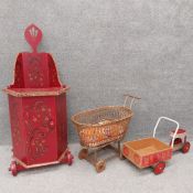 Children's wheeled toys: A trolley, a cabinet and a cart. H.122.5 W.55 D.50cm (largest)