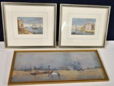 A pair of 19th century watercolours, sailing ships in port and a 19th century watercolour of ships