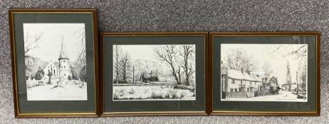 Three framed and glazed monoprints by Gill Pollitt. All signed in pen. H.32 W.24cm