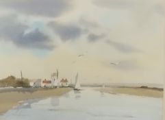 John Lawrence (b.1934), a signed watercolour, East Anglian riverscape. Framed and glazed. Frame H.44