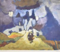 A framed and glazed limited edition lithograph, expressionist style composition, numbered and