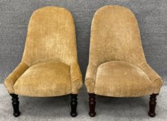A pair of contemporary 19th century style nursing chair in velour upholstery. H.63 W.60 D.63cm
