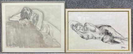 Two signed life drawings, charcoal studies of reclining nudes, titled 'Daphne II' and 'Stephanie'