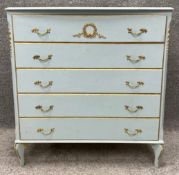 A French style contemporary painted chest on cabriole supports. H.89 W.75 D.50cm