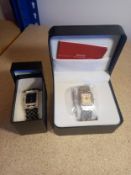 Two diamante watches, one right handed and the other left, the right handed being silver, the left