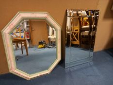 Two contemporary wall hanging mirrors. 77x50cm (Largest)