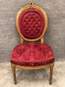 A late 19th century Louis XVI style salon chair, carved giltwood and gesso in its original
