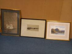 Three framed and glazed artworks to include an Oriental style print of a goose and tree, a