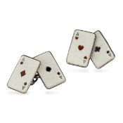 A PAIR OF 1920'S SILVER AND ENAMEL PLAYING CARD CUFFLINKS, LANGSTONE c.1920