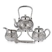 A JAPANESE MEIJI SOLID SILVER FOUR PIECE TEA SET c.1900