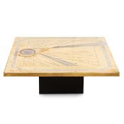 WILLY DARO: AN AGATE AND BRASS CLAD COFFEE TABLE, BELGIUM c.1970