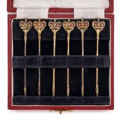A SOLID SILVER CASED SET OF SIX ROYAL COCKTAIL PICKS c.1977, BRITISH