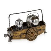 A JAPANESE MEIJI PERIOD SILVER AND GOLD LACQUER SMOKING SET c.1900