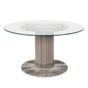 GASTONE RINALDI FOR RIMA: AN OPENWORK METAL AND GLASS DINING TABLE c.1970