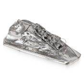 A 1920'S GERMAN SILVER PLATED TOBOGGAN SHAPED INKWELL, KAYSER c.1920