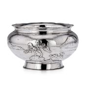 A JAPANESE MEIJI PERIOD SOLID SILVER FUJI MOUNTAIN BOWL c.1900