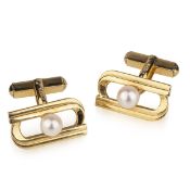 A PAIR OF JAPANESE 14 CARAT GOLD AND PEARL CUFFLINKS, MIKIMOTO TOKYO