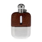 A 20TH CCENTURY SOLID SILVER AND LEATHER HIP FLASK, SHEFFIELD, c.1939