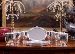 A SET OF SIX STERLING SILVER ICE BUCKETS AND SIX TRAYS