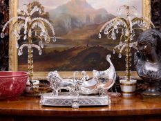 A MAGNIFICENT SILVER CENTREPIECE MODELLED AS A CHARIOT PULLED BY LIONS, ITALIAN, 20TH CENTURY