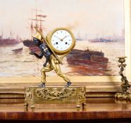 A DIRECTOIRE GILT AND PATINATED BRONZE FIGURAL CLOCK C. 1800