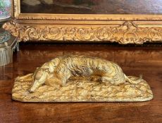 A FINE MID 19TH CENTURY GILT BRONZE MODEL OF A HOUND