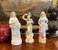 THREE LATE 19TH / EARLY 20TH CENTURY BISQUE PORCELAIN FIGURES