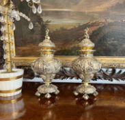 A FINE PAIR OF STERLING SILVER GILT SUGAR CASTERS BY GEORGE FOX, C. 1903