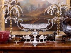 AN IMPRESSIVE 19TH CENTURY STERLING SILVER AND CUT GLASS CENTREPIECE C. 1883