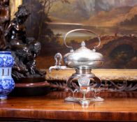 A MID 19TH CENTURY AUSTRO-HUNGARIAN SILVER TEA KETTLE ON STAND