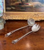 A LATE 19TH CENTURY STERLING SILVER PUNCH LADLE AND SERVING SPOON