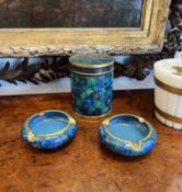 A CLOISONNE ENAMEL BOX AND TWO DISHES