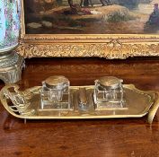 AN EARLY 20TH CENTURY ART NOUVEAU STYLE BRAS INKSTAND