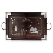 AN EARLY 20TH CENTURY CHINESE SOLID SILVER LARGE TEA TRAY, LUEN HING c.1900