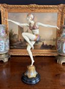 AFTER F. PREISS: A COLD PAINTED BRONZE ART DECO STYLE FIGURE OF A DANCING GIRL