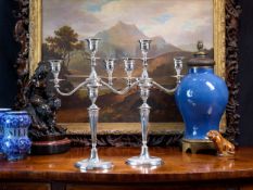 A LARGE PAIR OF LATE 19TH CENTURY SILVER PLATED CANDELABRA