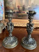 A PAIR OF 19TH CENTURY RENAISSANCE REVIVAL BRONZE CANDLESTICKS