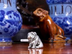DUNHILL: A STERLING SILVER BRITISH BULLDOG CARD HOLDER