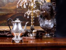PAUL STORR: A GEORGIAN STERLING SILVER COFFEE POT ON STAND C. 1820