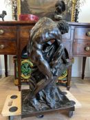 A LATE 18TH / EARLY 19TH CENTURY BRONZE FIGURE OF MILO OF CROTON AFTER DUMONT