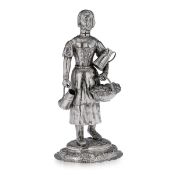 A 19TH CENTURY GERMAN SILVER FIGURE OF A FRUIT SELLER, C. 1880