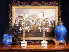 A RARE PAIR OF 19TH CENTURY GERMAN ROCK CRYSTAL, ORMOLU AND WHITE MARBLE PALM TREES