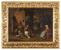 THOMAS VAN APSHOVEN (FLEMISH, 1622-1664): INTERIOR WITH OLD WOMAN SLEEPING