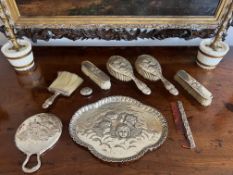 A NINE PIECE STERLING SILVER DRESSING SET, CHESTER, 1905