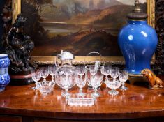 A SILVER MOUNTED AND ETCHED GLASS DRINKING SET