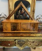 AN UNUSUAL 19TH CENTURY YEW AND PENWORK CABINET