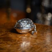 A 19TH CENTURY STERLING SILVER NOVELTY WALNUT SHAPED SUGAR BOX, LONDON, C. 1886